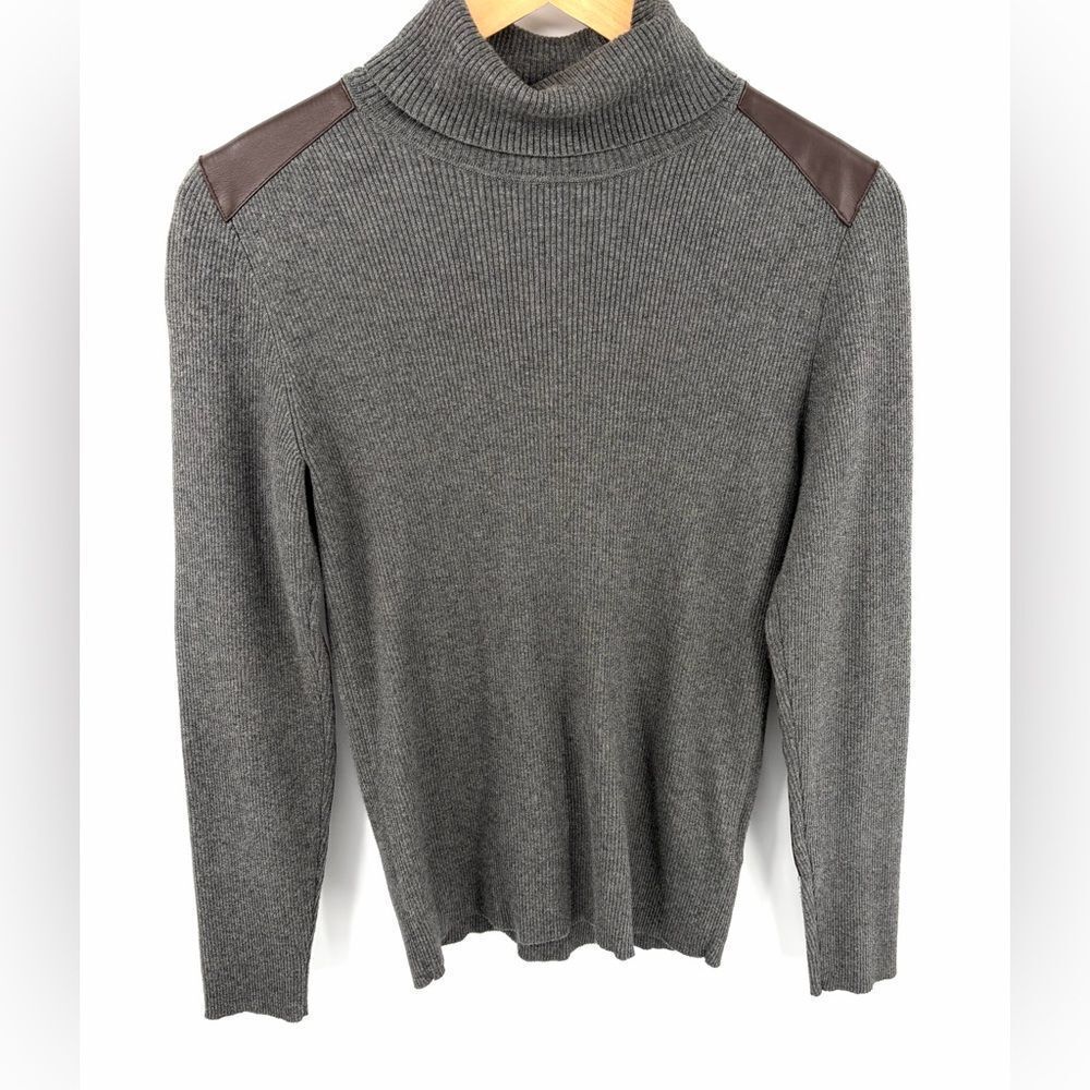 Lauren Ralph Lauren women’s faux leather trim ribbed turtleneck pullover size L